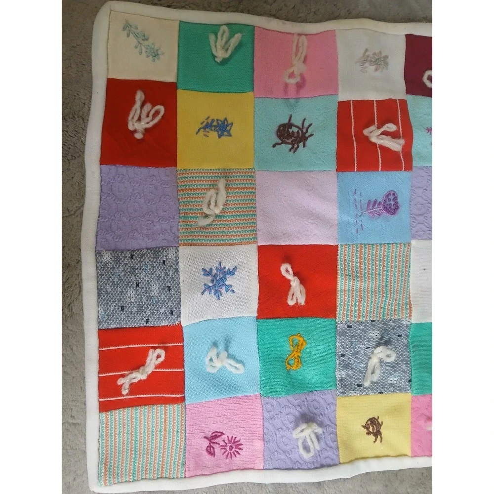 Handmade Patchwork‎ Baby Sensory Blanket Embroidered 17x12 Dollhouse Quilt READ